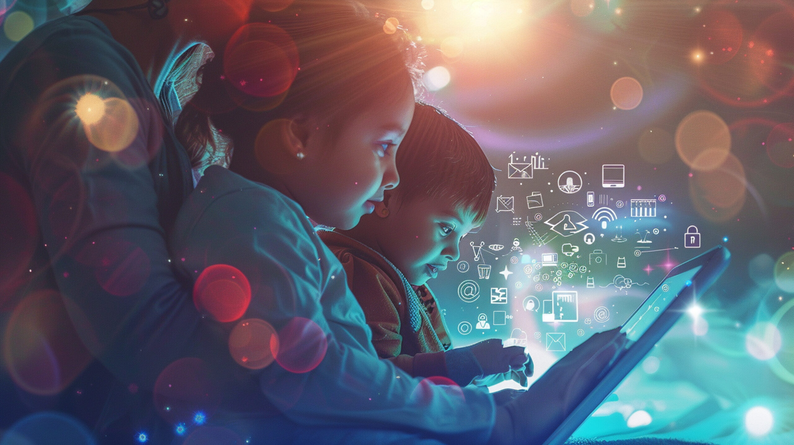 photo-parent-child-sit-side-by-side-engaged-digital-activity-together